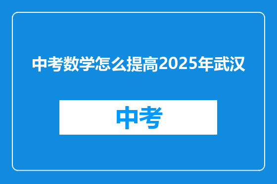 中考数学怎么提高2025年武汉