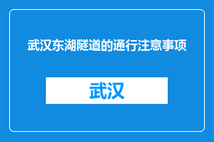 武汉东湖隧道的通行注意事项(武汉东湖隧道通行，您需注意哪些事项？)