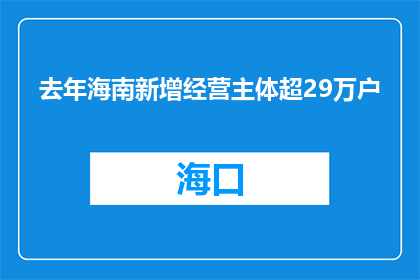 去年海南新增经营主体超29万户