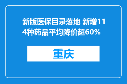 新版医保目录落地 新增114种药品平均降价超60%